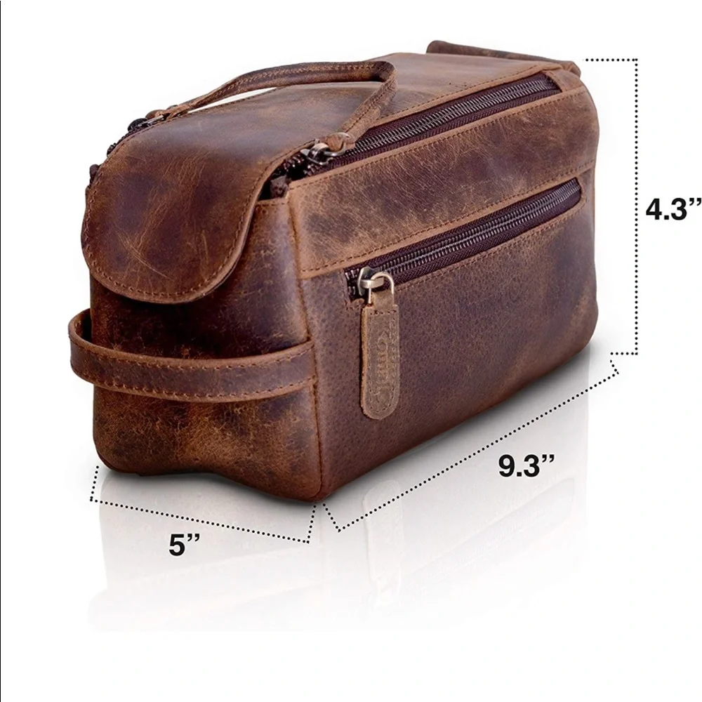 Genuine Buffalo Leather Toiletry Travel Bag (BRAND NEW) ( NWT) - Picture 3 of 9